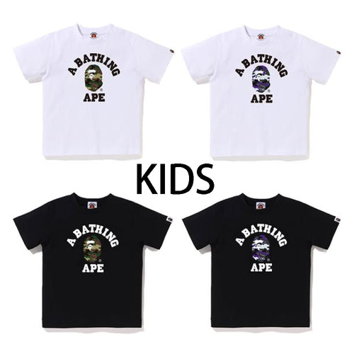 A BATHING APE BAPE KIDS GLITCH WOODLAND CAMO COLLEGE TEE