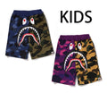 A BATHING APE BAPE KIDS SPLIT CAMO SHARK SWEAT SHORTS