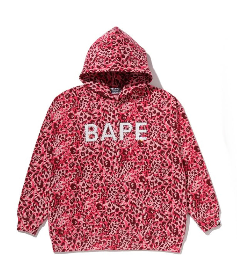 A BATHING APE Ladies' WILD LEOPARD PATTERN CRYSTAL BAPE PULLOVER HOODIE
