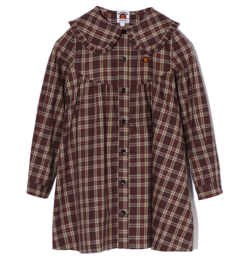 A BATHING APE BAPE KIDS CHECK BABY FRILL COLLAR ONEPIECE