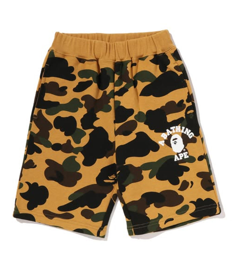 A BATHING APE BAPE KIDS 1ST CAMO COLLEGE SWEAT SHORTS