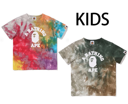 A BATHING APE BAPE KIDS TIE DYED COLLEGE TEE