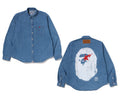 A BATHING APE JAPAN DENIM COLLECTION APE HEAD RELAXED FIT DENIM SHIRTS