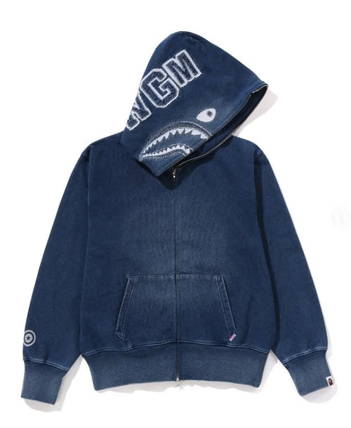 A BATHING APE Ladies' INDIGO SHARK FULL ZIP HOODIE