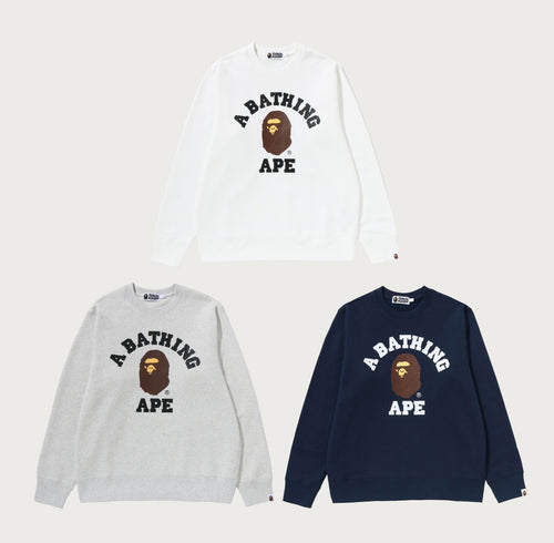 A BATHING APE COLLEGE CREWNECK SWEAT SHIRT