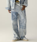 A BATHING APE PAISLEY PATTERN DENIM FLARED PANTS