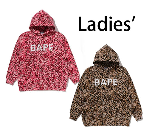 A BATHING APE Ladies' WILD LEOPARD PATTERN CRYSTAL BAPE PULLOVER HOODIE