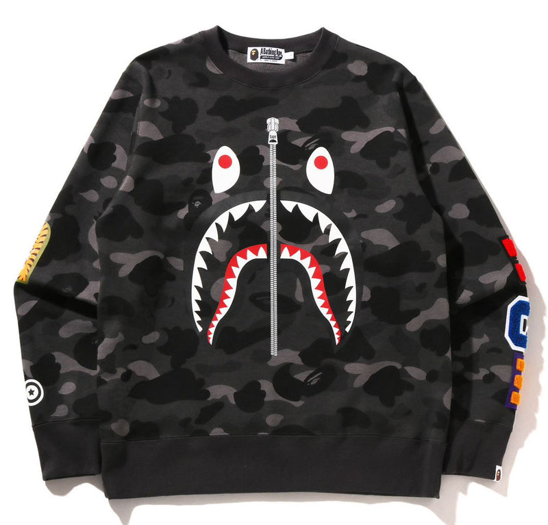 A BATHING APE COLOR CAMO SHARK CREWNECK SWEAT SHIRT - happyjagabee store