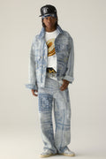 A BATHING APE PAISLEY PATTERN DENIM FLARED PANTS