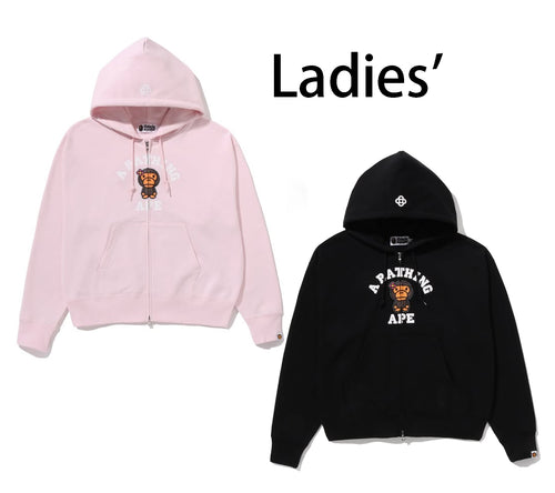 A BATHING APE Ladies' CRISTAL STONE COLLEGE BABY LISA OVERSIZED ZIP HOODIE