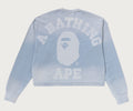 A BATHING APE Ladies' INDIGO COLLEGE PRINT BOXY CROPPED LS TEE