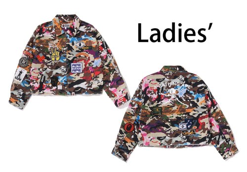 A BATHING APE Ladies' HYBRID CAMO MULTI LOGO BOXY CROPPED JACKET