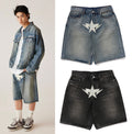 A BATHING APE TWIN STA 13oz DENIM LOOSE FIT SHORTS