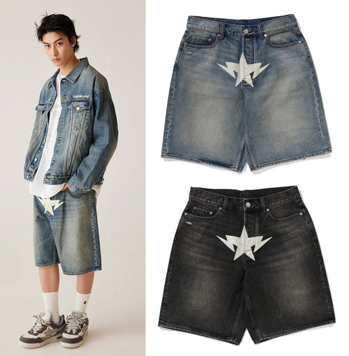 A BATHING APE TWIN STA 13oz DENIM LOOSE FIT SHORTS