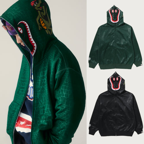A BATHING APE CROC PATTERN CROCODILE RELAXED FIT FULL ZIP HOODIE