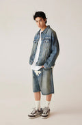 A BATHING APE TWIN STA 13oz DENIM LOOSE FIT SHORTS