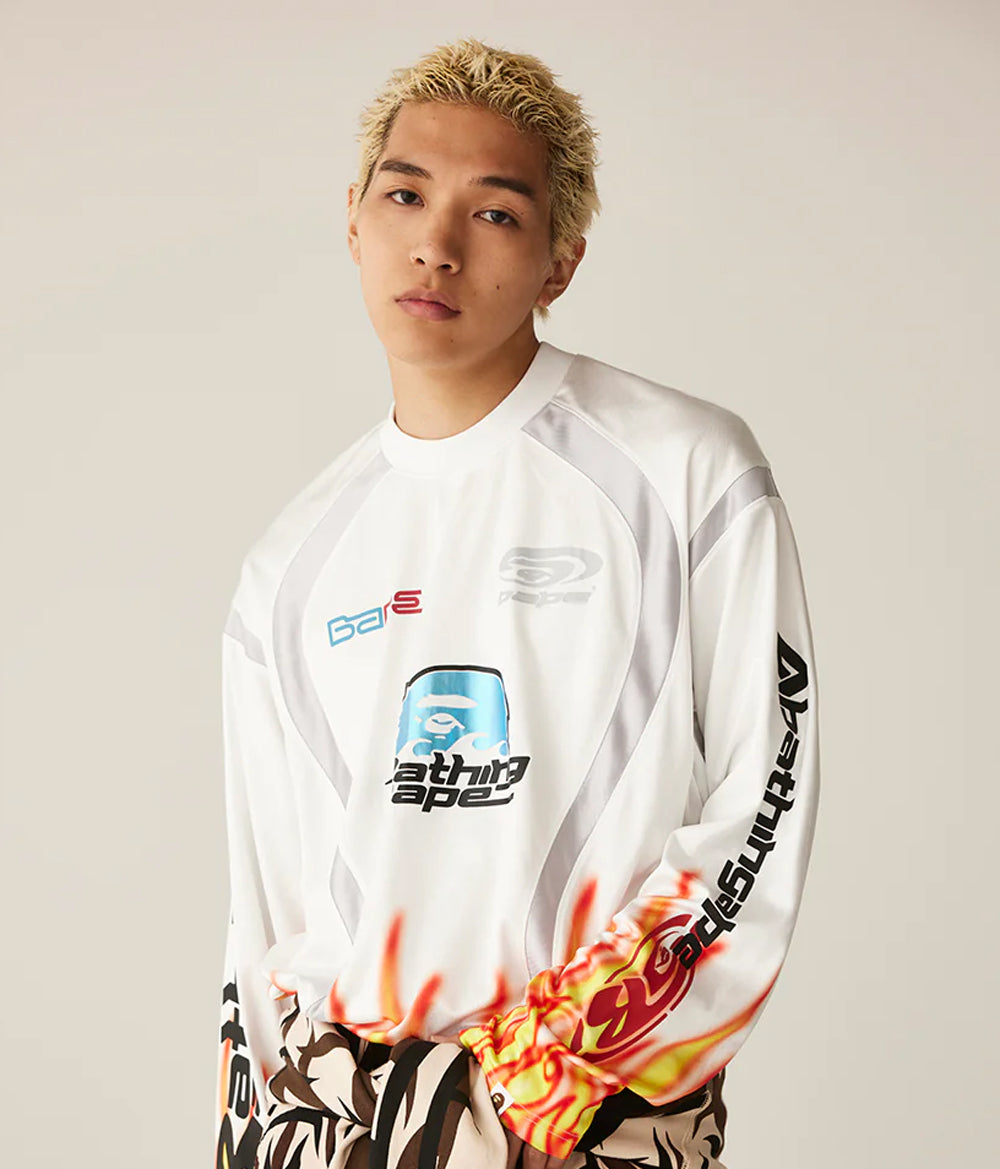 A BATHING APE FLAME PATTERN MULTI LOGO RELAXED FIT FOOTBALL