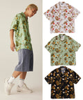 A BATHING APE VACATION PATTERN OPEN COLLAR SS SHIRT