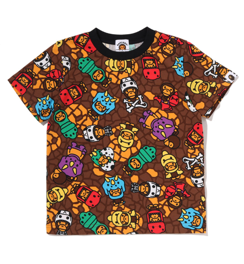 A BATHING APE BAPE KIDS MILO MULTI DINOSAURS PATTERN TEE