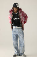 A BATHING APE PAISLEY PATTERN DENIM FLARED PANTS