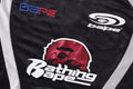 A BATHING APE FLAME PATTERN MULTI LOGO RELAXED FIT FOOTBALL JERSEY