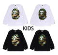 A BATHING APE BAPE KIDS 1ST CAMO BIG APE HEAD L/S TEE - happyjagabee store