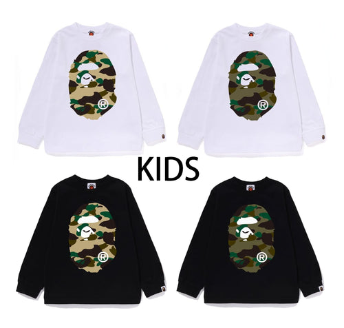 A BATHING APE BAPE KIDS 1ST CAMO BIG APE HEAD L/S TEE - happyjagabee store