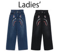 A BATHING APE Ladies' CRYSTAL STONE SHARK HIGH WAIST DENIM PANTS