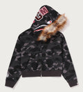 A BATHING APE Ladies' COLOR CAMO FUR SHARK CROPPED ZIP HOODIE