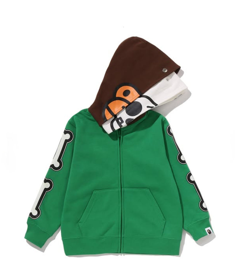 A BATHING APE BAPE KIDS BABY MILO SKULL ZIP DOUBLE HOODIE