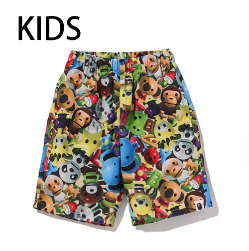 A BATHING APE BAPE KIDS 3D MILO ALL FRIENDS BEACH SHORTS