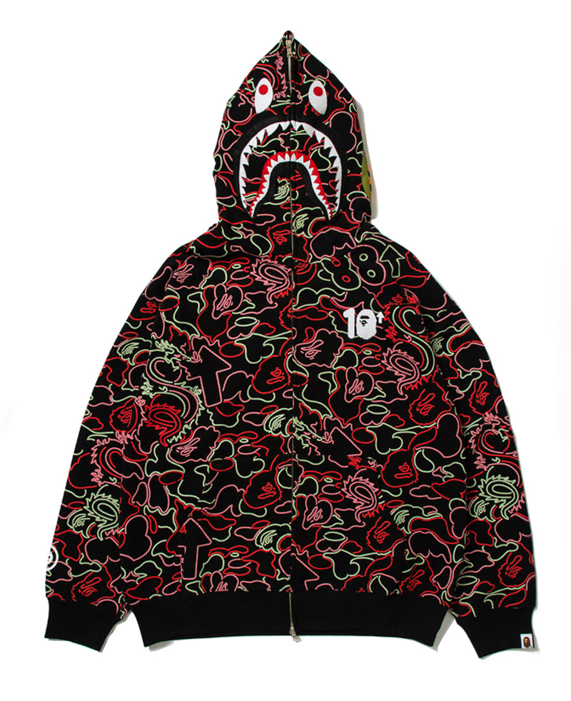 A BATHING APE BAPE x 88RISING GLOW IN THE DARK CAMO SHARK FULL ZIP HOODIE