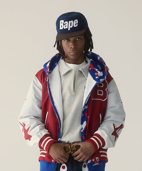 A BATHING APE COLLEGE HALF ZIP RELAXED FIT CREWNECK SWEAT SHIRT