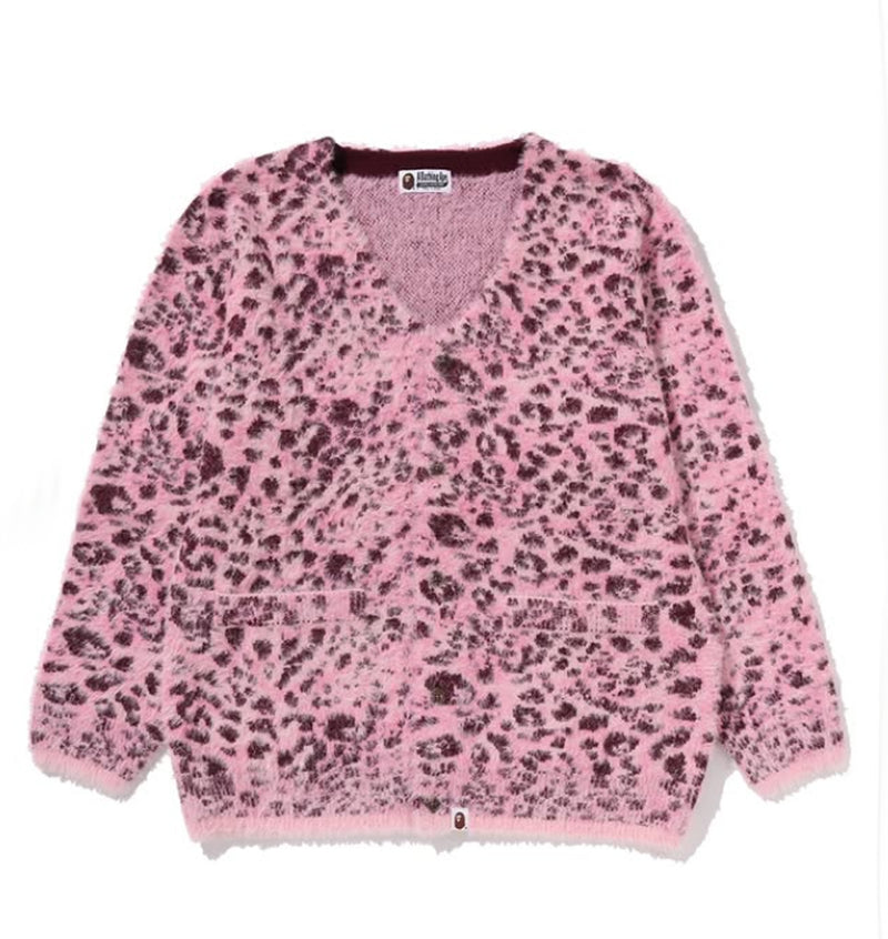 A BATHING APE Ladies' WILD LEOPARD PATTERN SHAGGY KNIT CARDIGAN