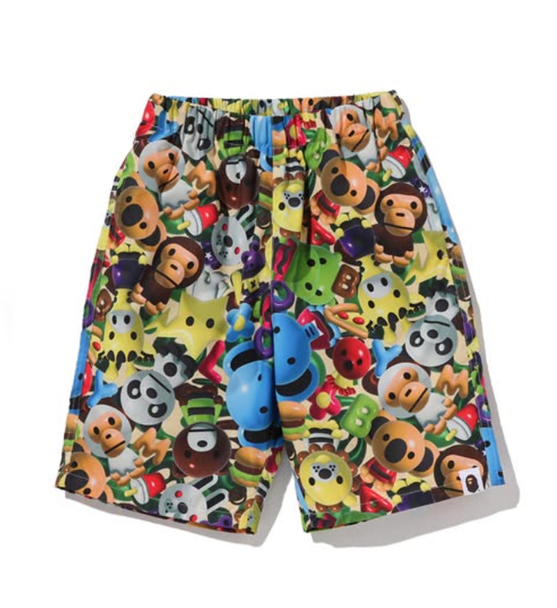 A BATHING APE BAPE KIDS 3D MILO ALL FRIENDS BEACH SHORTS