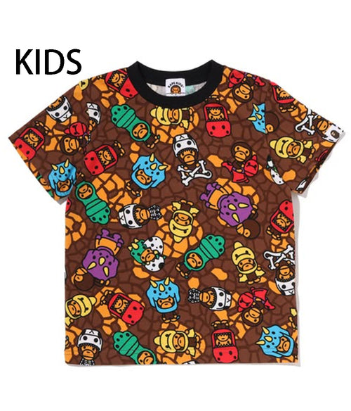 A BATHING APE BAPE KIDS MILO MULTI DINOSAURS PATTERN TEE