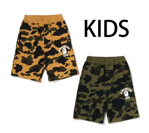 A BATHING APE BAPE KIDS 1ST CAMO COLLEGE SWEAT SHORTS