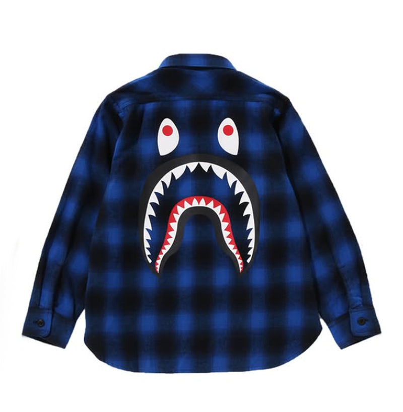 A BATHING APE BAPE KIDS CHECK SHARK SHIRT