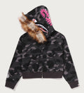 A BATHING APE Ladies' COLOR CAMO FUR SHARK CROPPED ZIP HOODIE