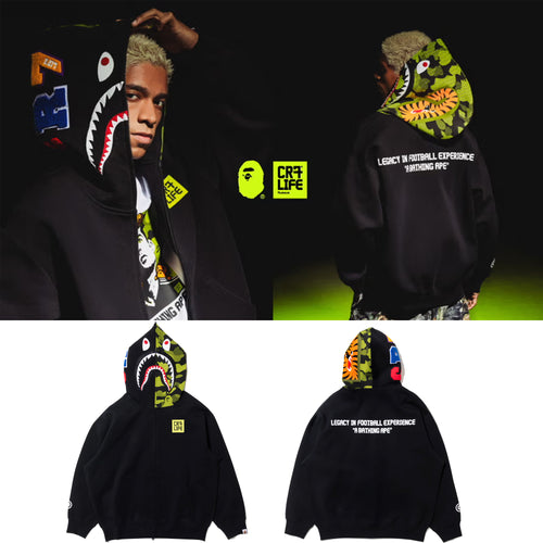 A BATHING APE BAPE x CR7 LIFE LOGO RELAXED FIT SHARK FULL ZIP HOODIE