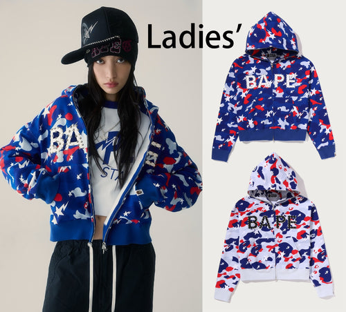 A BATHING APE Ladies' STA STRIKE CAMO CROPPED FULL ZIP HOODIE