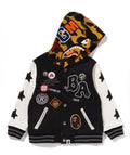 A BATHING APE BAPE KIDS 1ST CAMO SHARK HOODIE PRINT SWEAT VARSITY JACKET - happyjagabee store