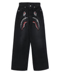 A BATHING APE Ladies' CRYSTAL STONE SHARK HIGH WAIST DENIM PANTS