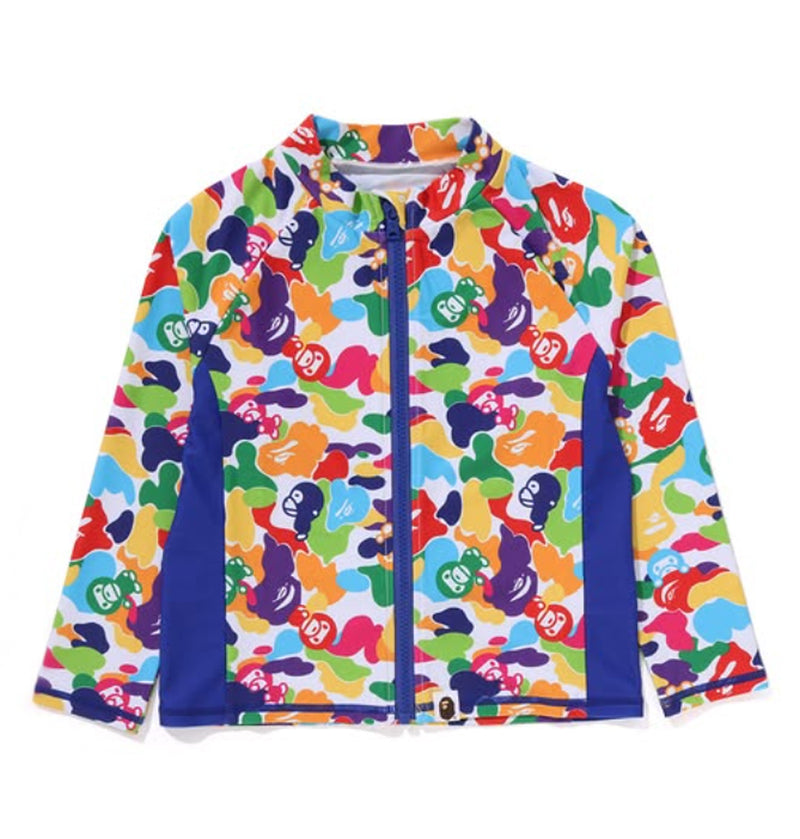 A BATHING APE BAPE KIDS MILO ABC MULTI CAMO RASH GUARD