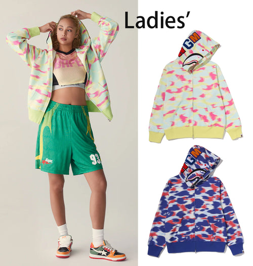 A BATHING APE Ladies' MILO SHARK CROPPED FULL ZIP DOUBLE HOODIE