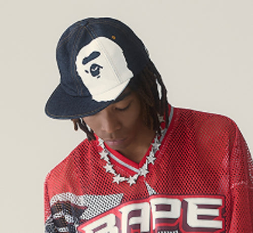 A BATHING APE APE HEAD DENIM PANEL CAP