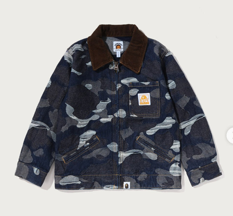 A BATHING APE BAPE KIDS CAMO JACQUARD DENIM JACKET
