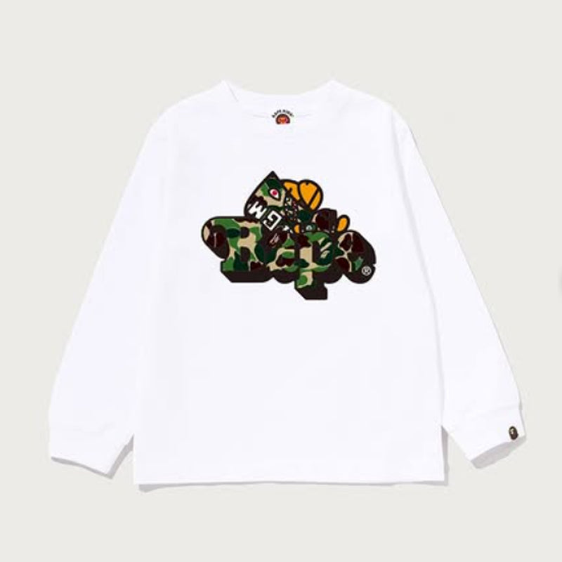 A BATHING APE BAPE KIDS ABC CAMO SHARK MILO ON BAPE L/S TEE