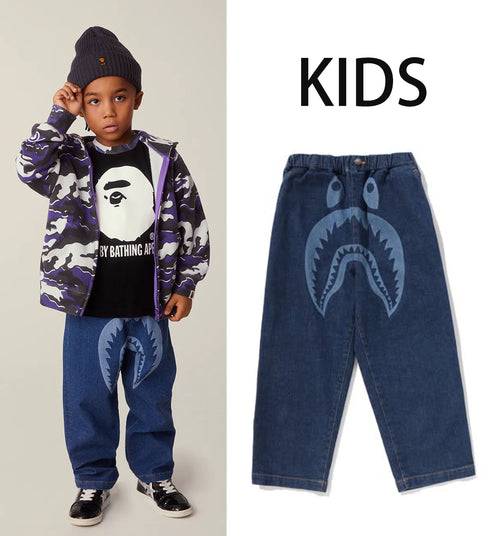 A BATHING APE BAPE KIDS SHARK 10 OZ DENIM PANTS