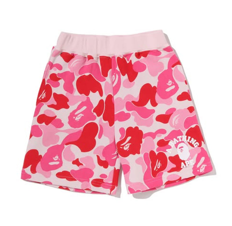 A BATHING APE BAPE KIDS ABC CAMO COLLEGE SWEAT SHORTS